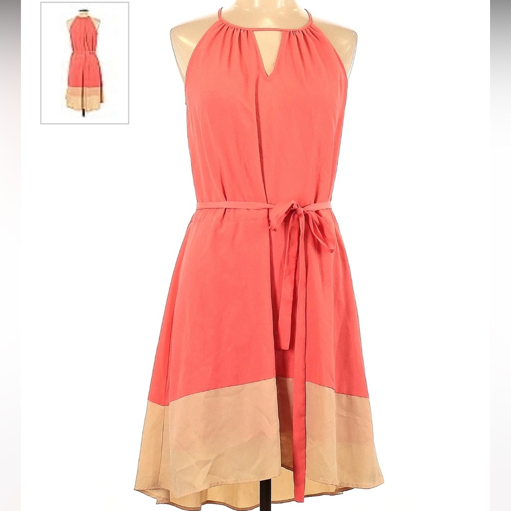 Bar III Sleeveless Coral and Tan Colorblock Dress